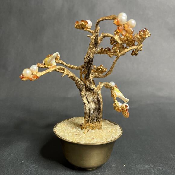 VTG Swoboda Metal Trunk – Carnelian, Pearl, Porcelain Birds – Bonsai Tree – Bras - Picture 6 of 10